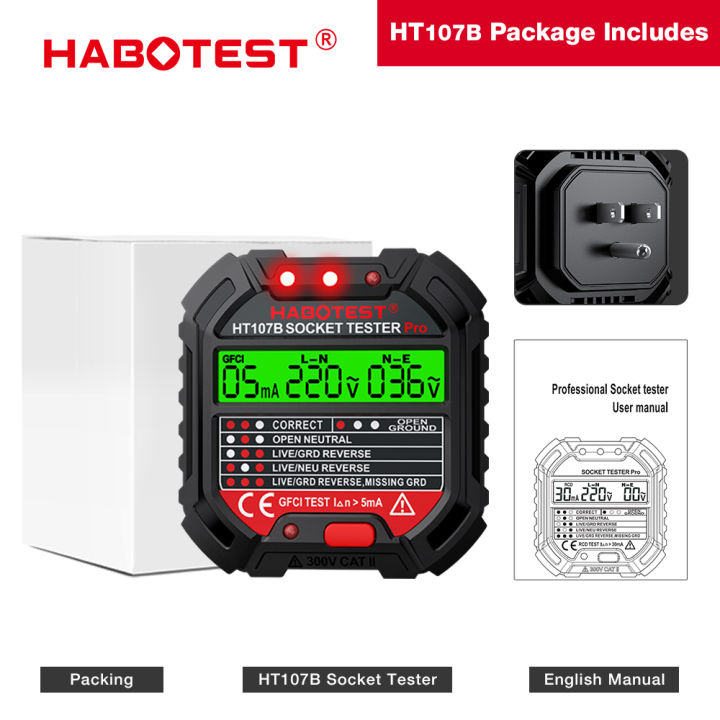 habotest-ht107-เครื่องทดสอบเต้ารับ-48v-250v-เครื่องตรวจจับการรั่วไหล-เครื่องทดสอบระดับมืออาชีพ-rcd-gfci-socket-tester-เบรกเกอร์ความปลอดภัยทางไฟฟ้าสำหรับการตรวจจับแรงดันไฟฟ้า-ตัวเช็คปลั๊กไฟ