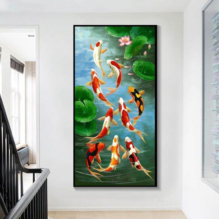 Koi Fish Wall Art Picture Hd Prints Canvas Painting Chinese Style Nine