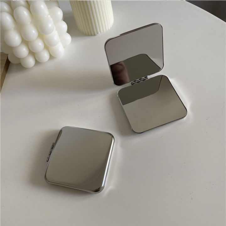 Mini Pocket Square Compact Mirror Full Stainless Steel Cosmetic Handbag Makeup Magnifying Mirror for Women