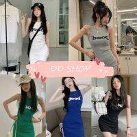 DD SHOPพร้อมส่ง 83172 ชุดเดรสไหมพรมแขนกุด ดีเทลสกีนตัวอักษรgood คิ้วมาก