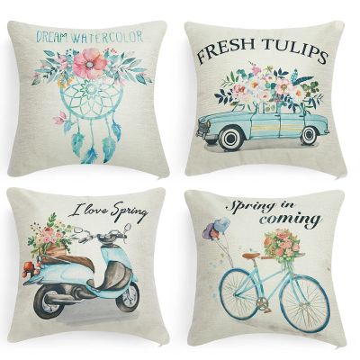 Spring Pillow Covers 18X18 Set of 4 Farmhouse Decorative Pillow Covers Spring Decorations Pillow Cases for Home Decor