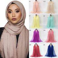 【CW】 Color Scarves Headband Bandana Wrap Crinkle Cotton Scarf Pleated Neck Large Size Folding