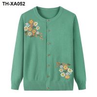 Middle-aged mother the spring and autumn period and the old lady sweater brim embroidered collar small cardigan sweater grandma jackets