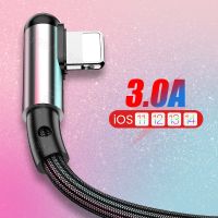 สาย USB ไนลอนรูปตัวแอล,ที่ชาร์จไฟรวดเร็ว USB 90องศาสายสำหรับ iPhone 13 12 11 Pro XS XR X 8 7 6 6S 5S สายโทรศัพท์อัลลอย