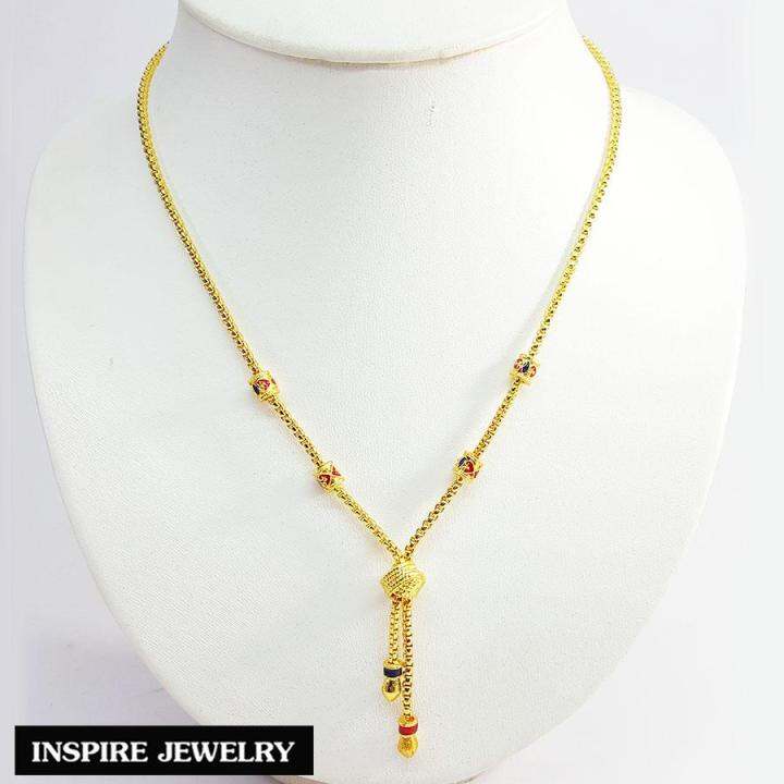 inspire-jewelry-สร้อยคอทองสังวาลย์-ลายบล็อก-ลงยาคุณภาพ-งาน-design-หุ้มทองแท้-100-สวยหรู-น้ำหนัก-1-บาท-18-นิ้ว-พร้อมถุงกำมะหยี่