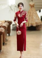 Angelcitymall Cheongsam Toast Dress BrideS ฤดูร้อนชุดจีนสีแดงชุดสตรีชุดหมั้นหนุ่มที่ดีขึ้น