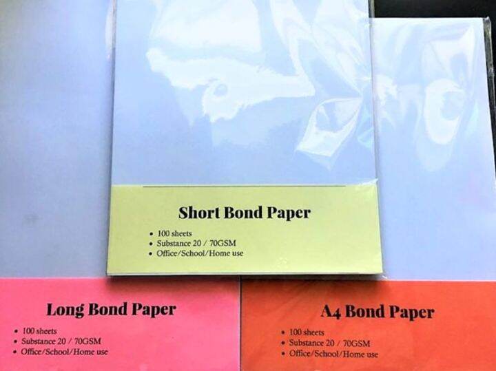 Repacked Bond Paper 100 / 50 sheets in Long, A4, Short sizes for