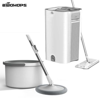 NEW Hard Floor Wooden Flat Mop Bucket Set Free Hand Washing Lazy Easy Cleaner Self-wring Squeeze Tile Mopping Household Cleaning