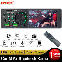 Hippcron Car Radio MP5 1 Din 4.1” Touch Screen Bluetooth Audio Video FM Player AUXUSB Fast Charging ISO Remote Stereo System