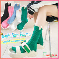 Golden ถุงเท้ากีฬา ข้อยาว ผ้าฝ้าย ถุงเท้าข้อกลาง แฟชั่นฤดูใบไม้ร่วง womens socks