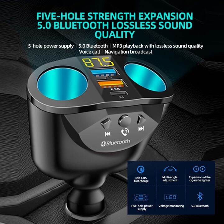 car-charger-bluetooth-fm-transmitters-cigarette-lighter-dual-usb-qc-3-0-splitter-quick-charge-12v-auto-hands-free-call-sockets