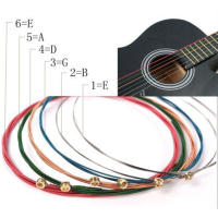 MEIK NEW One Set 6pcs Rainbow Colorful Color Strings For Acoustic Guitar  Accessory