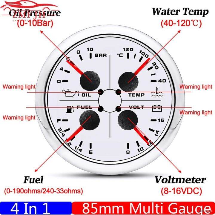 Multi 85mm Gauge Water Temperature Oil Pressure Fuel Gauge Volt with