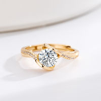 Hearts and Arrows เพทายกะรัตเลียนแบบแหล่งถ่ายทอดสด Bright Super Flash Moissanite Angel Kiss Champagne Gold Ring Women