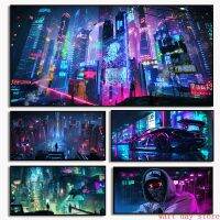 Virtual World Night City Street Scenery Technology Wall Art Picture For Boy Room Home Decor - Future Sci-Fi รถโปสเตอร์ภาพวาดผ้าใบ Theme