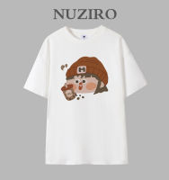 NUZIRO เสื้อยืดแขนแขนสั้นคอกลมแฟชั่นผู้หญิงชานม