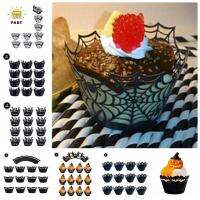FHDTSG 12pcs/set สีดำสีดำ ห่อคัพเค้ก เป็นรูกลวง กระดาษแข็งบอร์ดบอร์ด อุปกรณ์ตกแต่งเค้กรูปค้างคาวสีดำ ตลกๆ โกสต์ผี ที่รองคัพเค้กฮาโลวีน การตกแต่งงานแต่งงาน