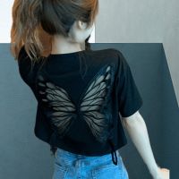 ┇¤ Woman tshirts hollow butterfly short-sleeved T-shirt y2k Ulzzang Harajuka tees casual summer Vintage aesthetic Korean tops