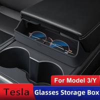 hot【DT】 Central Armrest Glasses Tesla 3 Y 2022 2023 Car Accessories Glass Storage Casket Parts