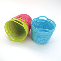 ตะกร้ากลมสีหวายลายทิวลิปคละสีplastic basket