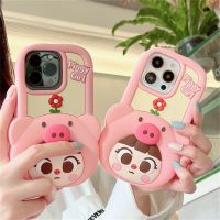 เคสโทรศัพท์ซิลิโคนลายหมูสาวดอกไม้น่ารักเกาหลีสำหรับ11 12 13 14 Pro Max เคสป้องกันนิ่มลายการ์ตูนสุดสร้างสรรค์