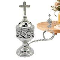 Metal Incense Burner Incense Diffuser Holder With Cross Vintage Coil Ash Catcher Bronze Color Catholic Incense For Home Church