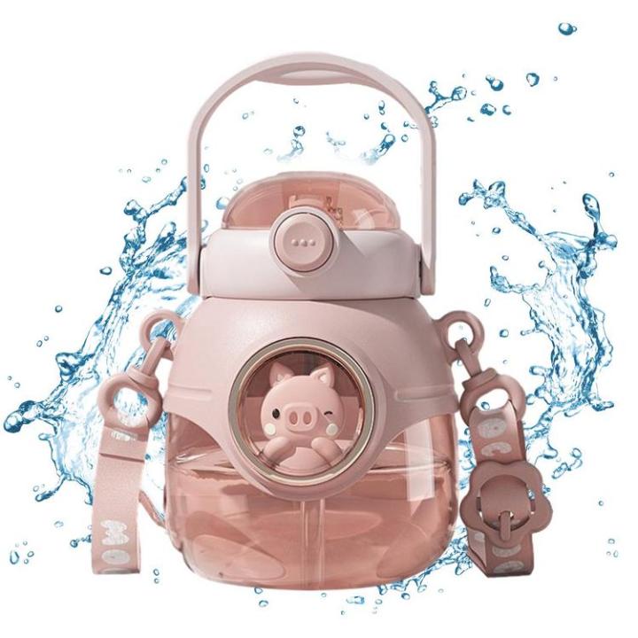 water-bottle-with-straw-lid-kids-tumblers-kids-tumblers-portable-1100ml-water-kettle-cute-shoulder-strap-gym-cycling-hiking-great