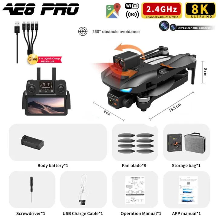 Ae8 Pro Max Drone 8k Professional Dual Camera Gps Positioning 360