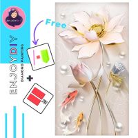 ครอสติสคริสตัล 5d diy diamond painting แบบเม็ด ลาย ดอกบัว ปลาคาร์ป 2 ติดเต็ม เม็ดกลม แถมชุดพื้นฐาน พร้อมส่งพรุ่งนี้ มีประกันเม็ดสีเติมฟรี  EnjoyDIY toys