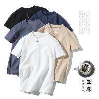 Summer New Japanese Solid Color Cotton and Linen Short Sleeve T-shirt