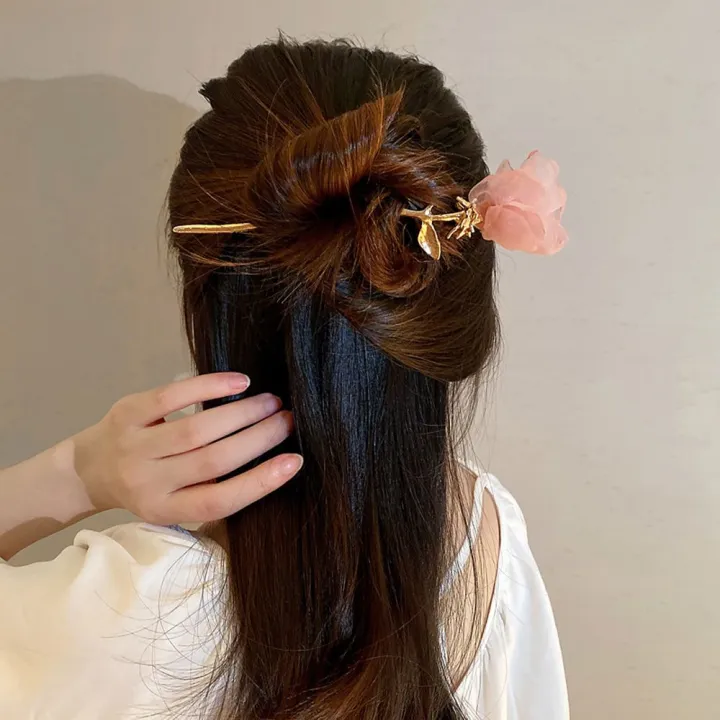 XZCXC Vintage Fairy Elegant Tulip Flower Mesh French Women Hair Stick  Headdress Ancient Hair Stick Chinese Style Hair Fork | Lazada PH