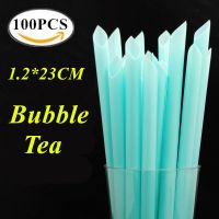 ❡♗ 100pcs Extra Wide 1.2cm 23cm Boba Tea Straw Disposable Plastic Blue Green Bubble Tea Milk Drinking Straws Smoothie Porridge