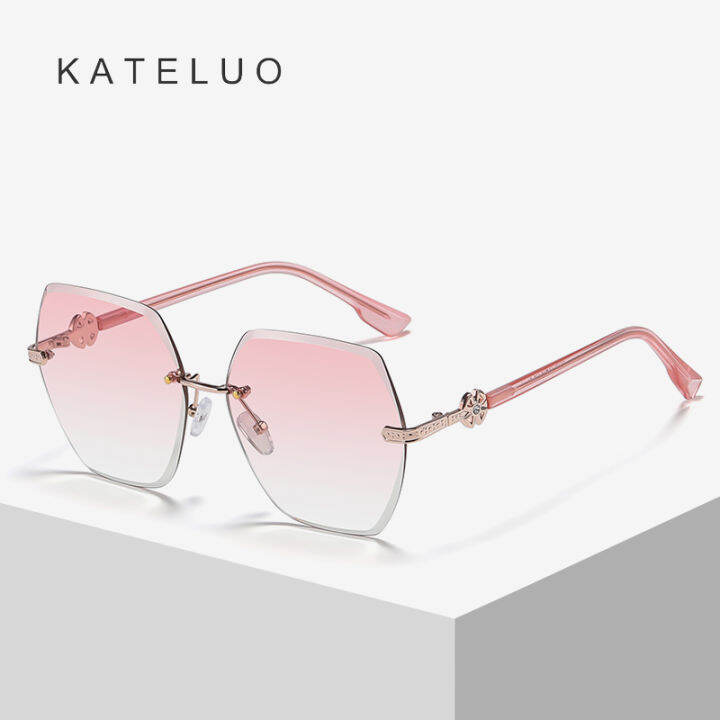 พร้อมกล่อง-kateluo-a0749ผู้หญิงแว่นกันแดดไรซ์สแควร์-frameless-uv400ไล่โทนสีเลนส์แฟชั่นจับคู่แนวโน้ม