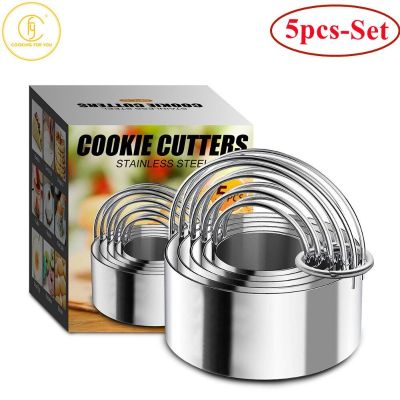 5pcs Stainless Steel Round Cookie Mould Biscuit Decorating Tools Cookie Stencil Cutter Cake Mold Baking Appliance Kitchen Tools