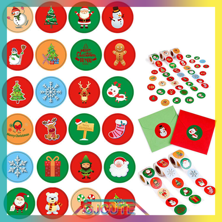 gjcute-500pcs-roll-candy-bag-สติกเกอร์คริสต์มาสตกแต่งบ้าน-christmas-tree-elk-เครื่องประดับ