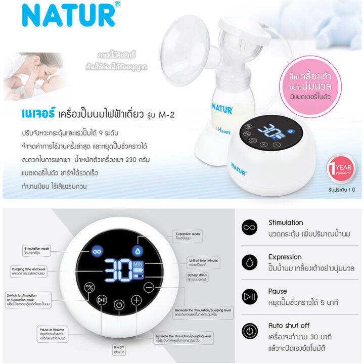 เครื่องปั้มนม-เครื่องปั๊มนมไฟฟ้า-natur-รุ่น-m-2-แบบเดี่ยว-ใช้งานง่าย-ทำความสะอาดง่าย-หน้าจอแสดงผล-led-ไร้เสียงรบกวน-จดจำค่าการใช้งาน