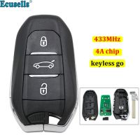 【✆New✆】 haokao5 Keyless-Go 3ปุ่มกุญแจรีโมทอัจฉริยะ433Mhz ชิป4a สำหรับ Peugeot 208 308 508 3008 5008 Hu83พร้อมกุญแจฉุกเฉิน