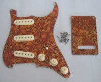 KR- Tiger Stripe ST SSS Pickguard with Aged White Pickup Covers Knobs Tip