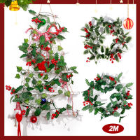 200ซม. คริสต์มาสประดิษฐ์ Holly Leaf Vine และ Red Berries หวายคริสต์มาส DIY Garland พวงหรีด Xmas Tree แขวนเครื่องประดับตกแต่งบ้าน