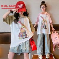 SOLANNA เสื้อผ้าเด็กผญ เสื้อเด็กหญิง พิมพ์ลายสัตว์แฟชั่นเกาหลี สื้อยืดเด็กผู้หญิงผ้าฝ้ายแท้หลวม23822