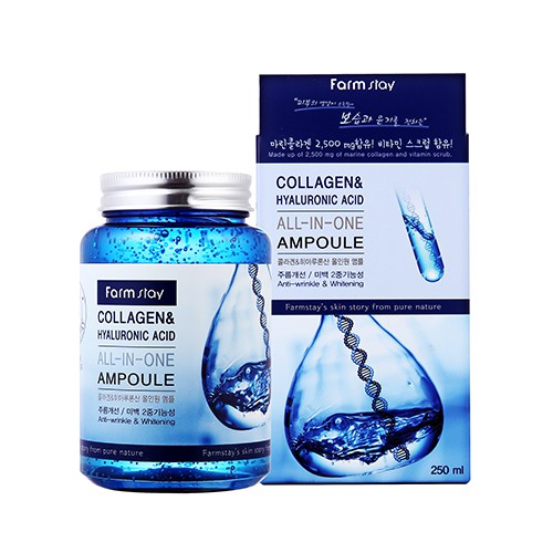 แนะนำ Farm Stay Collagen & Hyaluronic acid All in One Ampoule 250ml. นำเข้าจาเกาหลี ของแท้100%