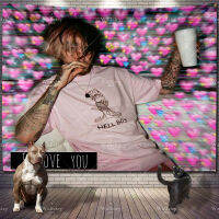 【cw】Hello Boy Love Lil Peep Pink Tapestry Aesthetic Cute Beach Blanket Hippie Room Decor Birthday Macrame Curtain Psychedelic Car ！