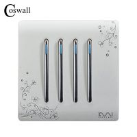 COSWALL Wall On / Off Light Switch 4 Gang 1 Way Ivory White Brief Art Fashion Pattern Piano Key Switch AC 110 250V