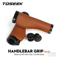 TOSEEK สกู๊ตเตอร์จักรยานเสือภูเขาหนัง TS110ไฟเบอร์ MTB ที่ครอบมือจับจักรยานมือจับอลูมิเนียมกันลื่น1คู่