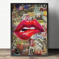 Graffiti Art Of A Woman With Red Lips-โปสเตอร์และภาพวาดผนังสำหรับตกแต่งบ้าน-พิมพ์บนผ้าใบงานศิลปะสำหรับตกแต่งห้อง