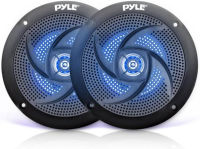 Pyle Low-Profile Waterproof Marine Speakers - 100W 4 Inch 2 Way 1 Pair Slim Style Waterproof Weather Resistant Outdoor Audio Stereo Sound System w/ Blue Illuminating LED Lights - Pyle (Black)