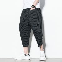 Hot sell 2023 Summer Casual Mens Pants Harajuku Striped Baggy Pants Cotton Linen Wide Leg Harem Trousers For Men