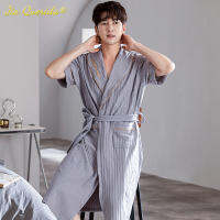 New Plus Size 4XL Fashion Summer Bathrobe for Teenager Grey Soft Cotton Solid Plain Turn-down Collar House Robe for Youth Men