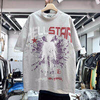 Hellstar สีขาวสีแดง Spilic โลโก้เสื้อยืดฮิปฮอปบทคัดย่อการ์ตูนแบบพิมพ์เสื้อยืดผู้ชายผู้หญิงวินเทจล้างแขนสั้นท็อปส์