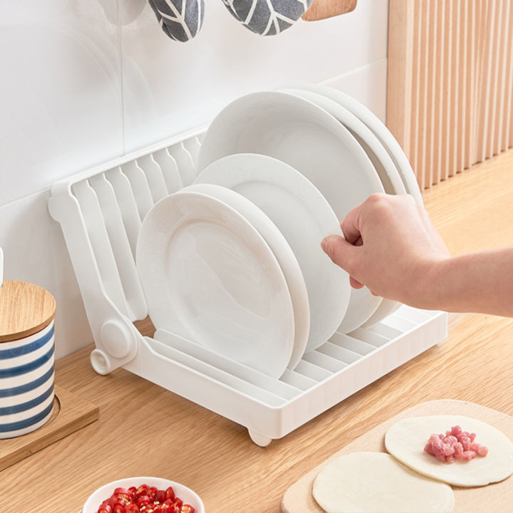ที่คว่ำจานพับเก็บได้อุปกรณ์ที่เก็บเครื่องครัวจานราวตากสีขาวชั้นวางในตู้เย็น